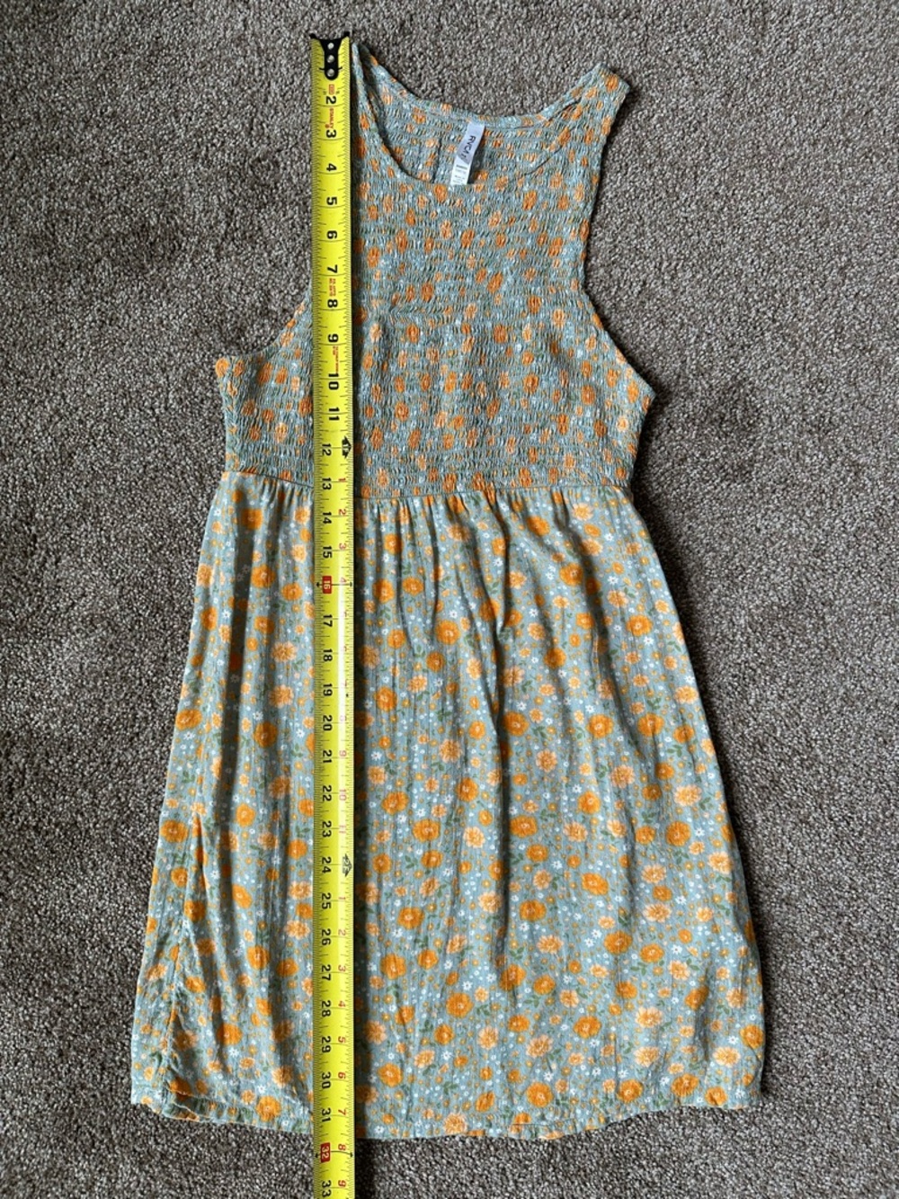 RVCA Floral Mini Dress XS Green Orange Smocked Bodice - Picture 4 of 11